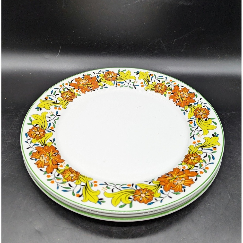 Vintage Set Of 3 Spode Caribbean Y8191 Bone China Dinner Plate Floral Flower